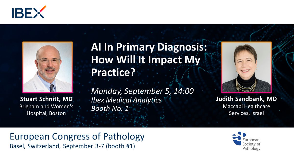 Are you in Basel for #ECP2022? join this talk by Drs. <a href="/SchnittStuart/">Stuart Schnitt</a> <a href="/JudithSandbank/">Judith Sandbank, MD</a> on practical implications of using #AI in breast #pathology, looking at real world cases reviewed with AI and findings from recent clinical studies. See you at our booth (#1)! <a href="/ESP_Pathology/">European Society of Pathology (ESP)</a>