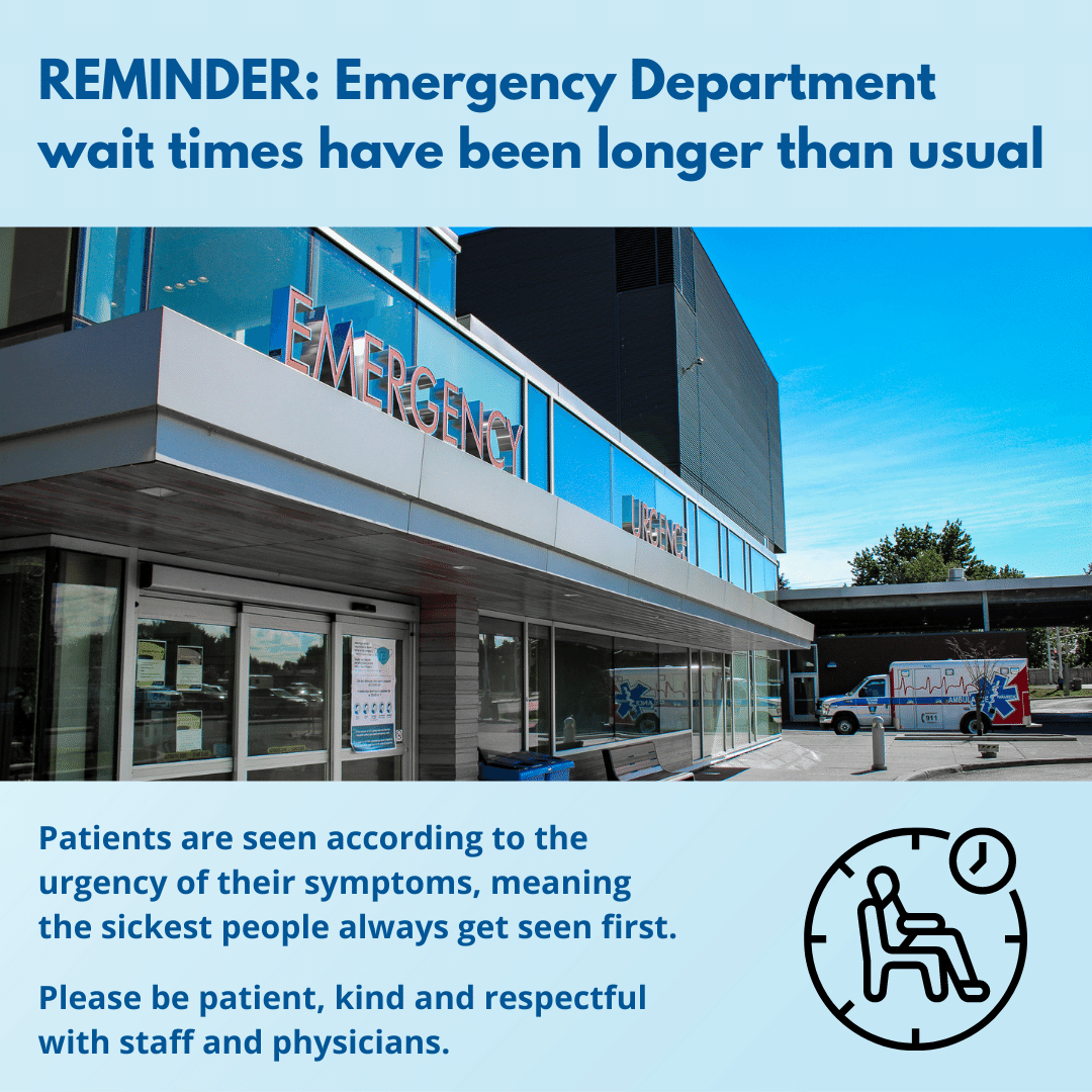 CCHCornwall's tweet photo. The ED at CCH continues to report longer than usual wait times as more people are presenting for urgent care while we deal with staffing challenges. Wait times may be impacted by the partial closures of the EDs at Glengarry Memorial Hospital and Kemptville District Hospital. https://t.co/odWCe7GiB2