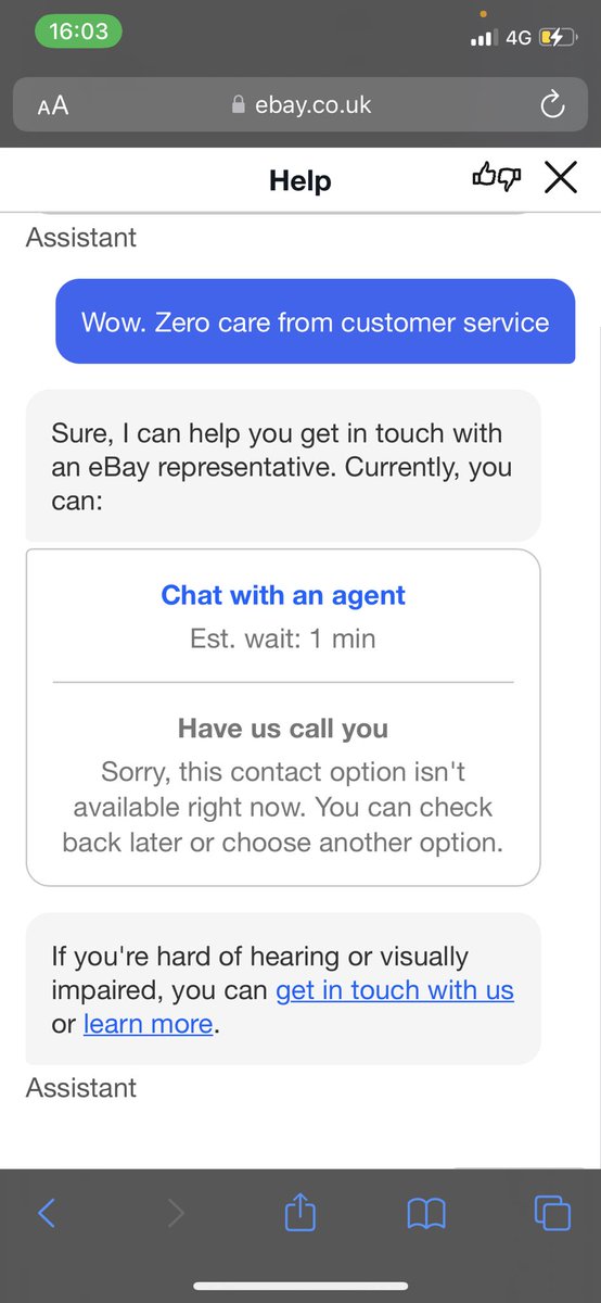 echo_for_all's tweet photo. @AskeBay @eBay_UK @eBay #corrupt #sellerprotection  rudely cut off from customer service by Yachana, asked to raise a complaint, told I couldn’t.  Told to use the call back function; has not worked for 5 days. Customer for over 10 years disregarded

#fake seller protection #fraud https://t.co/jZcaKpqaeL