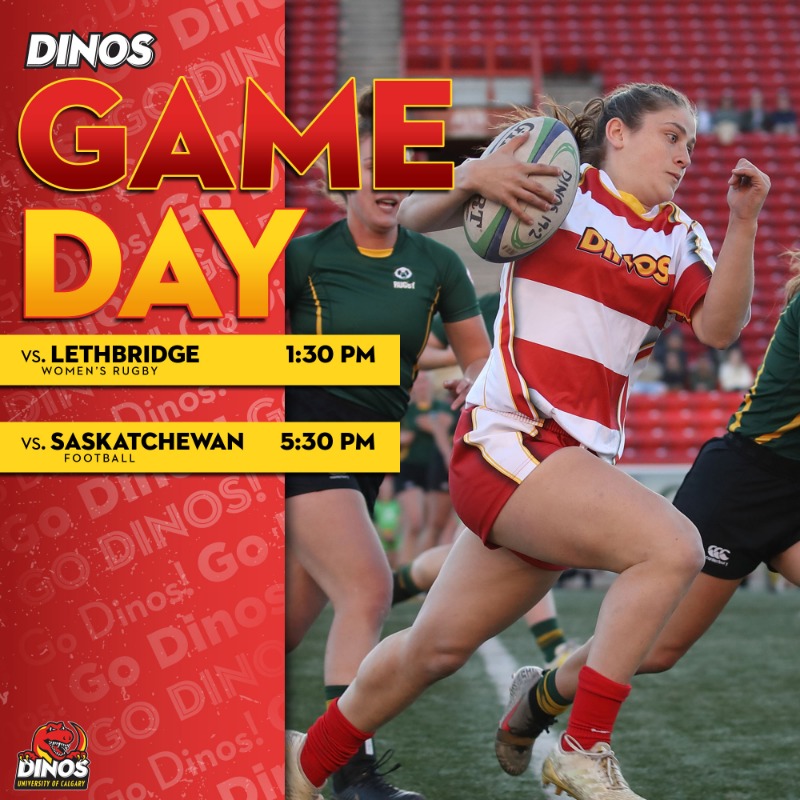 UCDinos's tweet photo. 𝗚𝗔𝗠𝗘 𝗗𝗔𝗬!

All the action is at McMahon Stadium today, starting with @DinosWRUG hosting Lethbridge, followed by KICKOFF XV with @Dinos_Football taking on No. 2 Saskatchewan!

Don't miss the tailgate beginning at 3:30 p.m.

#GoDinos