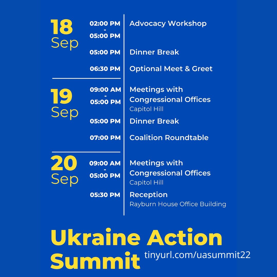 razomforukraine's tweet photo. Deadline to register for the 🇺🇦  Action Summit has been extended!
Visit https://t.co/RzeTG5z0kG &amp; sign up to be an advocate by SEPT 7
&amp; if you're not convinced join -weekly Razom Twitter Space TODAY @ 1:00pmEST &amp; find out why YOU should join the Summit: https://t.co/vYsbtrPfGC https://t.co/KNfvxPxwaO