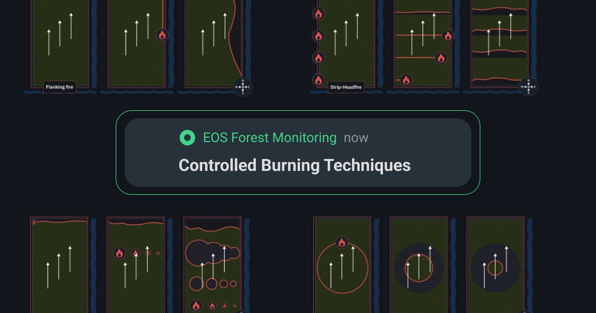 EOSDA_Forest's tweet photo. There are many techniques of #ControlledBurning, including #BackingFires, #HeadFires, and trip-head fires. When planning, it’s important to understand the weather’s impact on the intensity and spread of the fire. EOS Forest Monitoring platform can assist: https://t.co/NRy31Z4llr https://t.co/QbqzHgAyxt