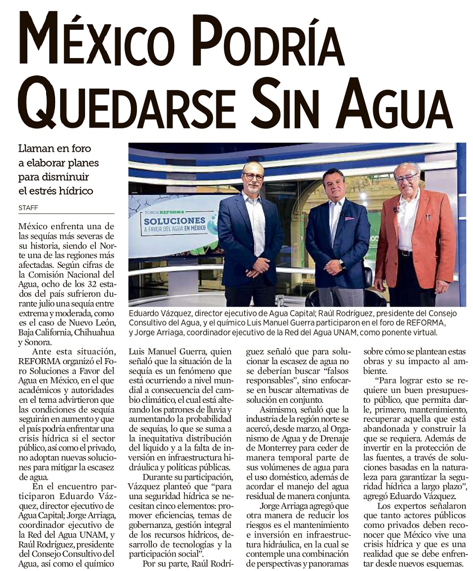 ConsejoAguaMX's tweet photo. "Dejemos de buscar falsos resposables para enfrentar la problemática hídrica del país, es momento de enfocarnos en buscar soluciones conjuntas" @raroma47 Foro Soluciones a favor del agua en México  @Reforma @AguaCapitalOrg 
@Dir_AguaCapital  @quimicolmguerra  @Agua_UNAM https://t.co/qs4pfvnJaM