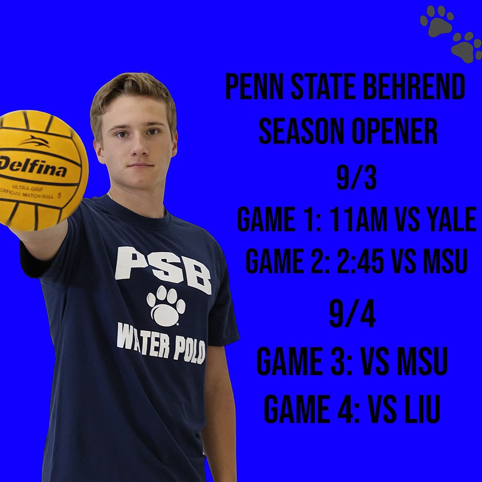 PSBWaterPolo's tweet photo. Penn State Behrend ๐คฝโโ๏ธ๐ฆmenโs water polo on the road this weekend for our season opener hosted at Washington & Jefferson College! Games will be live streamed on : https://t.co/wsvpvmitZY ๐พ #WeAre #PennStateBehrend #MPSF https://t.co/ivFT5TOGvk