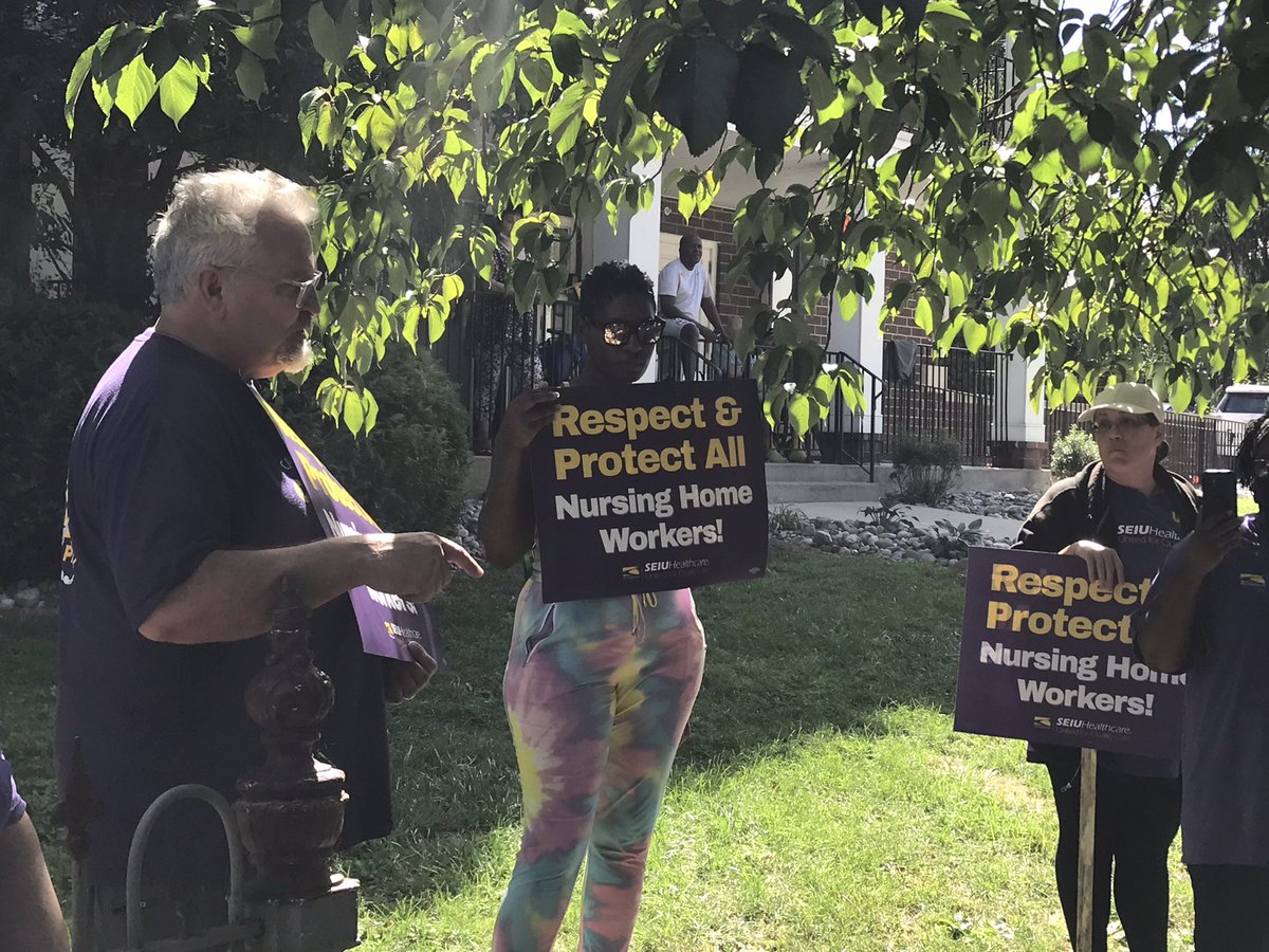 ChadUmbleLNP's tweet photo. State Rep. Mike Sturla and Lancaster city council president Ismail Smith Wad-El address striking workers outside Rose City Nursing and Rehab on Duke Street in Lancaster. https://t.co/VYN6rC5U6y