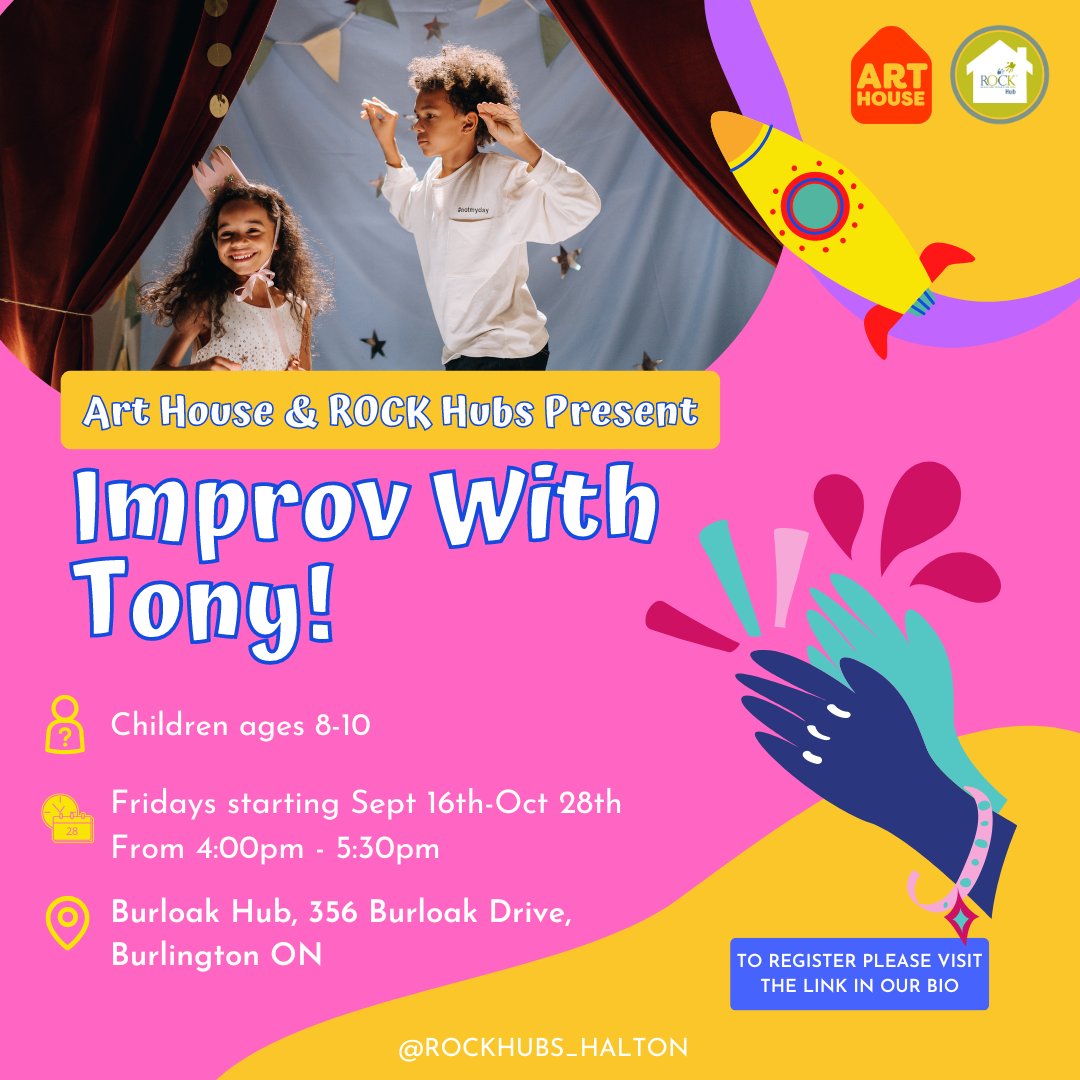 Looking for something new for your kiddo this Fall? Check out our newest offering, Improv with Tony! Did you know that Improv is a great way to build, self-esteem, social skills, and creativity? To register please visit bookwhen.com/rock-hubs#focu…