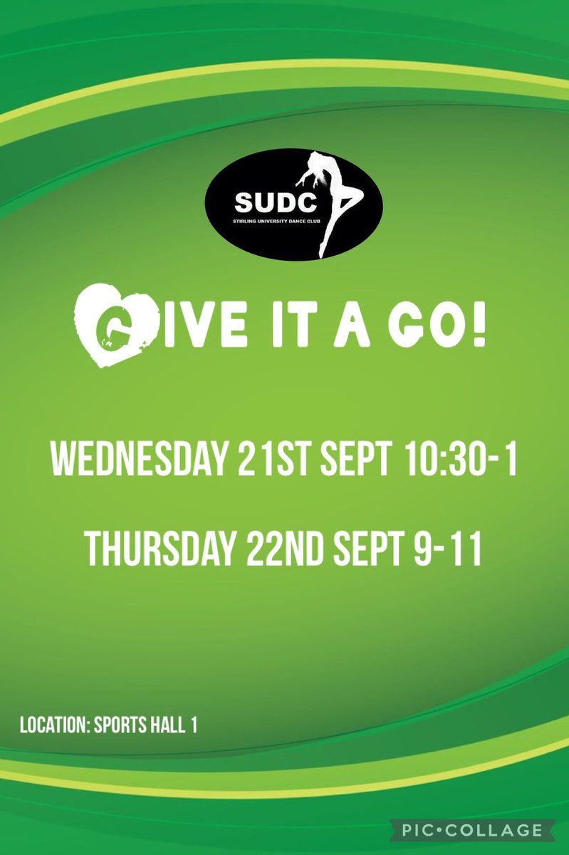 Our dance GIAG dates have been confirmed! If you’re thinking of joining the club come along and try out some dancing with us💚
(The specific time for each style is still to be confirmed)
We hope you can make it!