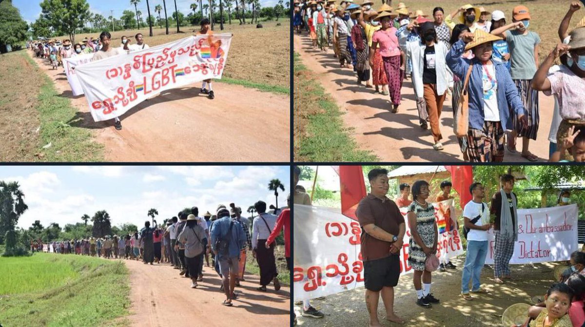 KritMyan21's tweet photo. Joint forces of pro-democracy villagers of several villages from northern Salingyi township and eastern Yinmarbin township staged a strike against military dictatorship.  #2022Sept2Coup #AcceptNUGRejectMilitary #UKyawMoeTunIsOurAmbassador #WhatsHappeningInMyanmar https://t.co/LVXQxne0sJ