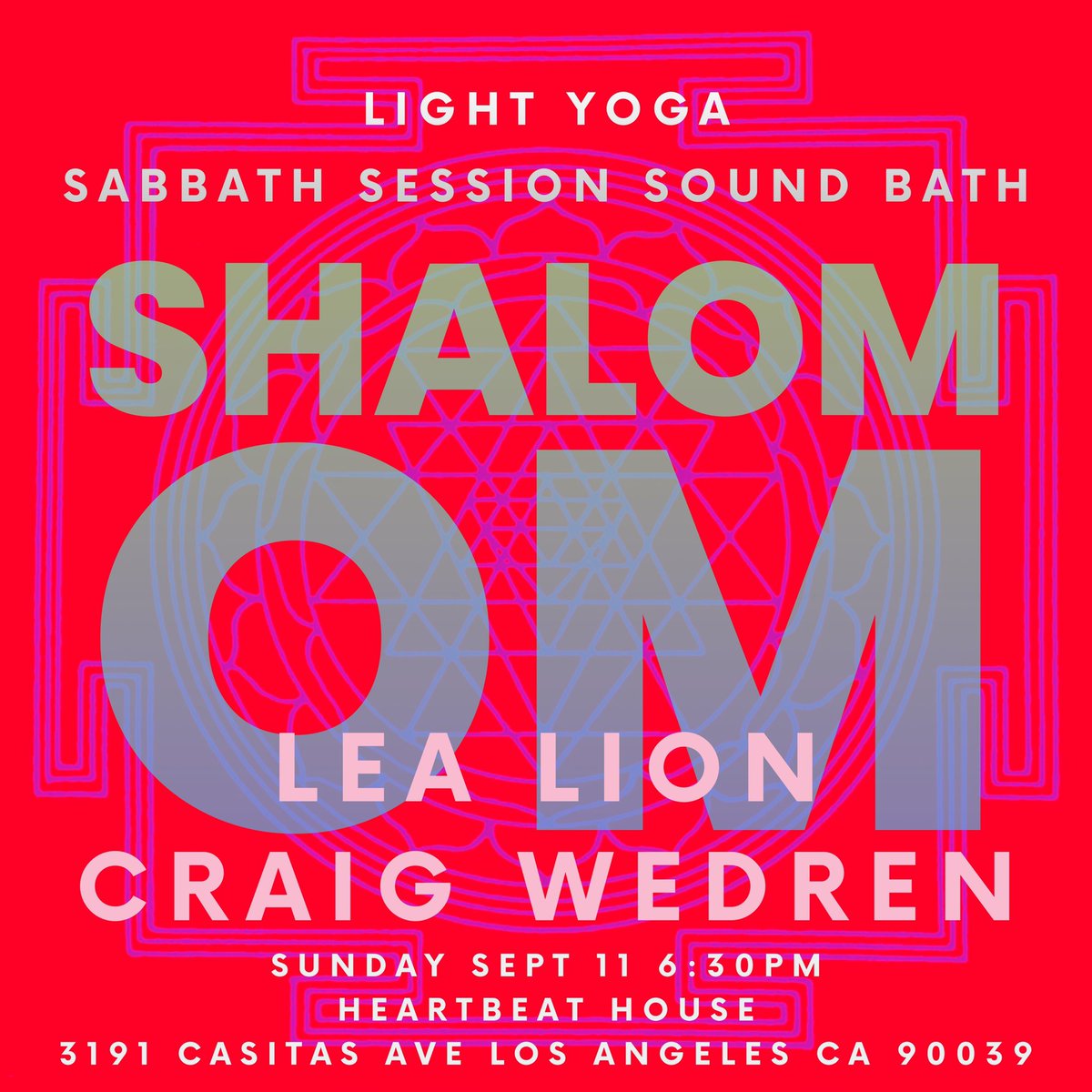 lealion's tweet photo. sabbath session soundbath with @craigwedren 
LIGHT yoga with @lealion 
sunday sept 11 630pm
@heartbeathouse 
SHALOM 
OM

#awe #wakeup #youaretheuniverse #beherenow #lovingkindness #meditation #yoga #templeofthetrees #motherearth #allone #possibilitarian #community #journey #peace https://t.co/YpdsYVBuca