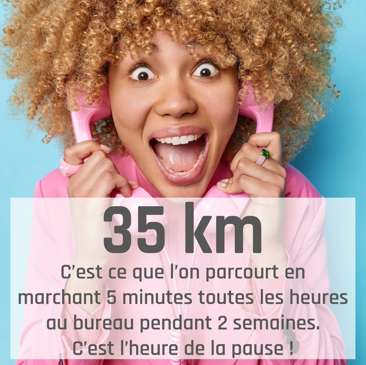 👟Défi Mouv'On ❤️: L'OMS recommande de pratiquer 30 min d'activité physique par jour. Nous t'en proposons 35 en marchant 5 min toutes les heures !
Nos idées : téléphoner ou faire une réunion en marchant, prendre l'escalier plutôt que l'ascenseur...
Allez, en route !