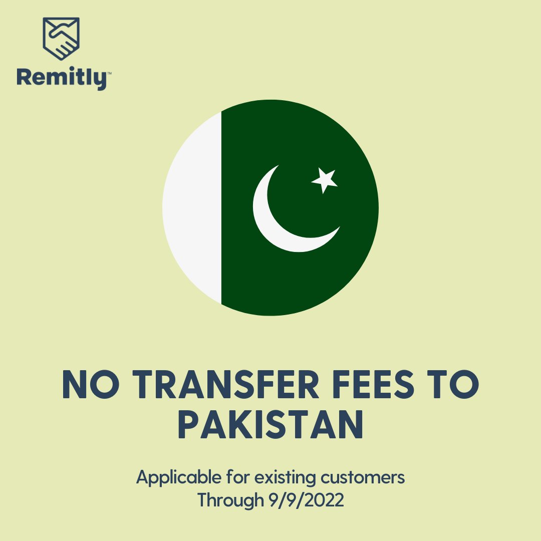 remitly's tweet photo. We’re saddened by the news of the flooding in Pakistan and by how many of the people impacted may include your family members, friends, and communities.

We're here to support you. We are waiving the fees on all transfers through September 09, 2022. https://t.co/WDmwJI7mg8