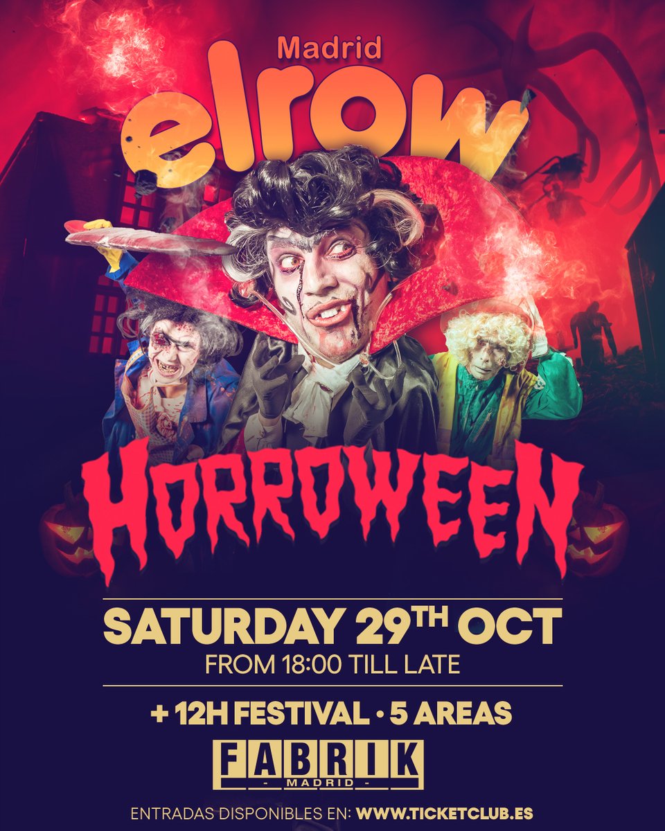 fabrikdiscoteca's tweet photo. 🎃 ¡@elrow_ vuelve a #FABRIK este #Halloween! 🧟♂️ En una de las fechas más especiales y divertidas del año en Fabrik, celebraremos la vuelta de #Horroween, el concepto más terrorífico de elrow
🎟️ Entradas ya la venta en https://t.co/OLzYwTWLdw https://t.co/ba3XfmgYBM