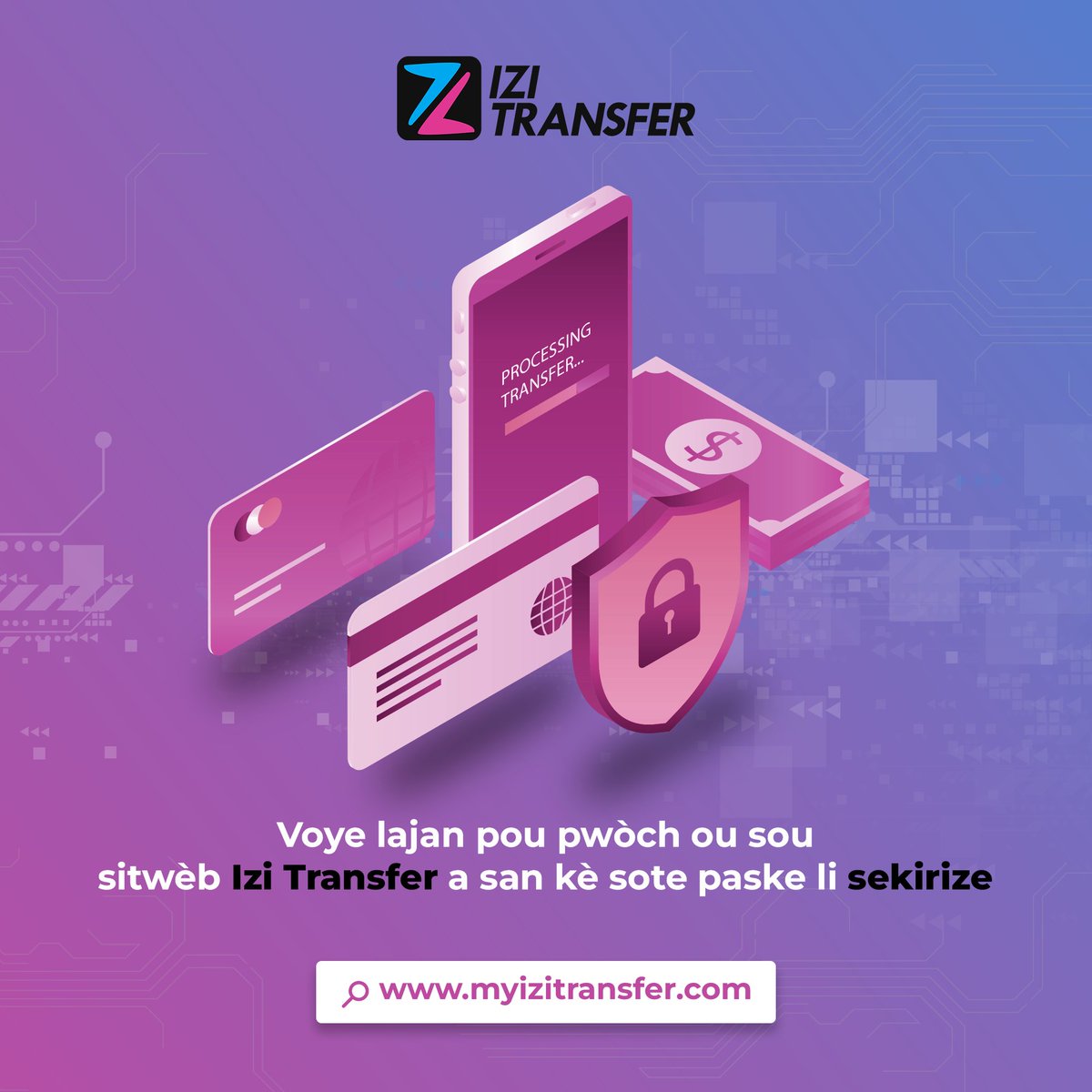 izi_transfer's tweet photo. Rapidite, fyabilite, fasilite, nou garanti tout sa yo. Men sitou, sèvis nou ba w la sekirize. Lajan w rive kote w vle a, jan w vle a, ak nan pi bon to. Ak Izi Transfer, pa gen kè sote nan koze transfè ankò. https://t.co/mEPiwbhV2g