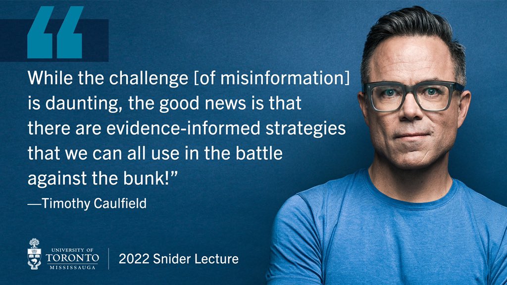 What can we do as individuals and a community to fight misinformation? 
Author and researcher <a href="/CaulfieldTim/">Timothy Caulfield</a> will tackle that question and more at the 2022 #SniderLecture on Sept. 22. 

➡️ Register: uoft.me/snider-lecture