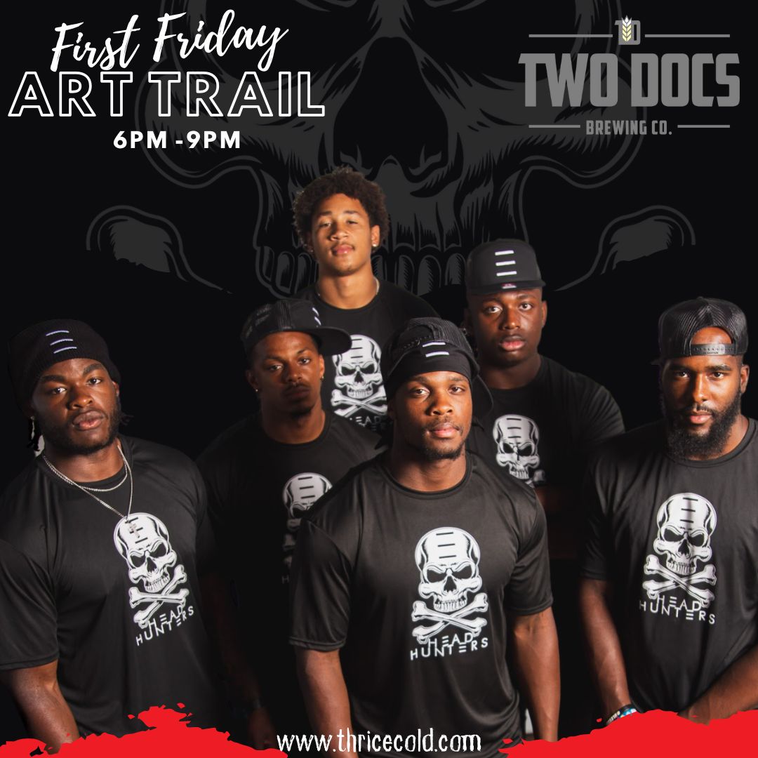 ThriceCold's tweet image. ☠️ Come out to First Friday Art Trail at @TwoDocs and grab the ALL NEW #HΞADHUNTΞRS (and other unreleased football) gear and support the boys in NIL at the same time! ☠️ #WRΞCKTHEBRAND