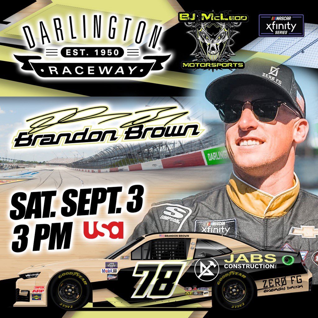 TeamBJMcLeod's tweet photo. #TeamBJMM has a new line-up this weekend @TooToughToTame 👀

Catch @TommyJoeMartins &amp; @brandonbrown_68 in the #NASCARXfinitySeries race this Sat. Sept. 3 at 3 PM ET on @USA_Network ⏰

#NASCAR https://t.co/Rj3z6XfLln