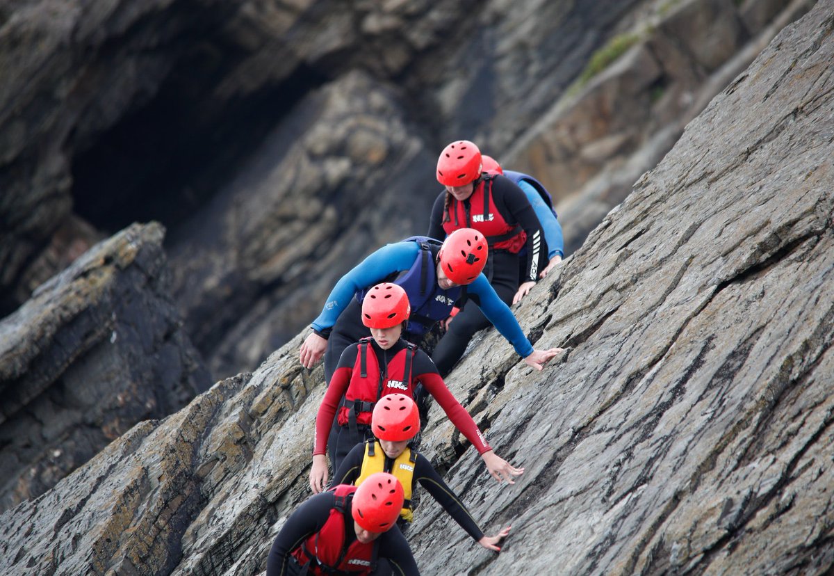 daenwalsh's tweet photo. Super cool thing I just discovered:
 
Coasteering (coast + mountaineering) - you swim along and traverse rocky coastlines, climb and jump off cliffs, and explore caves and inlets. Looks sick.
 
Bigger in the UK, would love to see something like this in the US https://t.co/YR2f9BYY4p