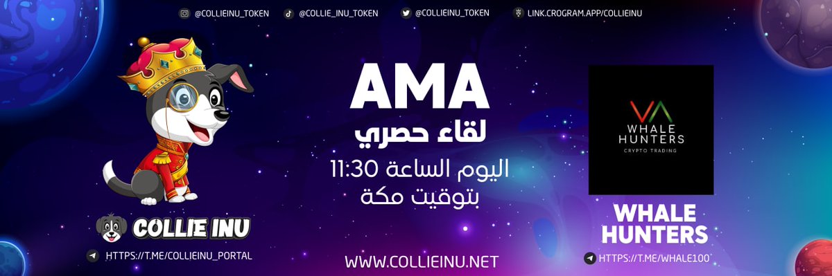 Collieinu_token's tweet photo. Join $Collie Inu family tonight in our AMA with Whale Hunters.

#CollieInu 
#CollieInu_Family
#Bitcoin 
#Binance 
#cryptocurrency
 Like ❤️and ReTweet ♻️

$Collie Inu will be the future.🚀🚀🚀🚀🚀 https://t.co/VQBu72UC8u