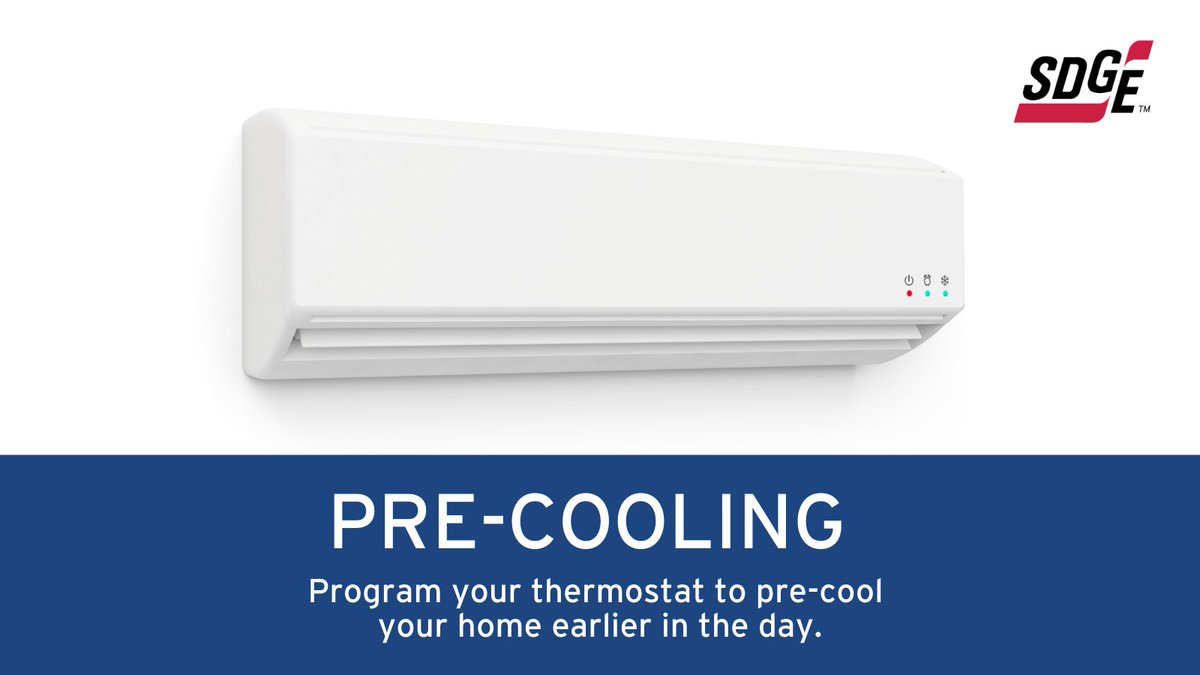 SDGE's tweet photo. Today’s @California_ISO #FlexAlert is from 4-9 p.m. and high temperatures are already on the rise. Get a head start on cooling down by programming your thermostat to pre-cool your home earlier in the day. Learn more energy-conservation tips at https://t.co/GaYBYPSxGV. ⚡ https://t.co/ZiUZkv9v3J