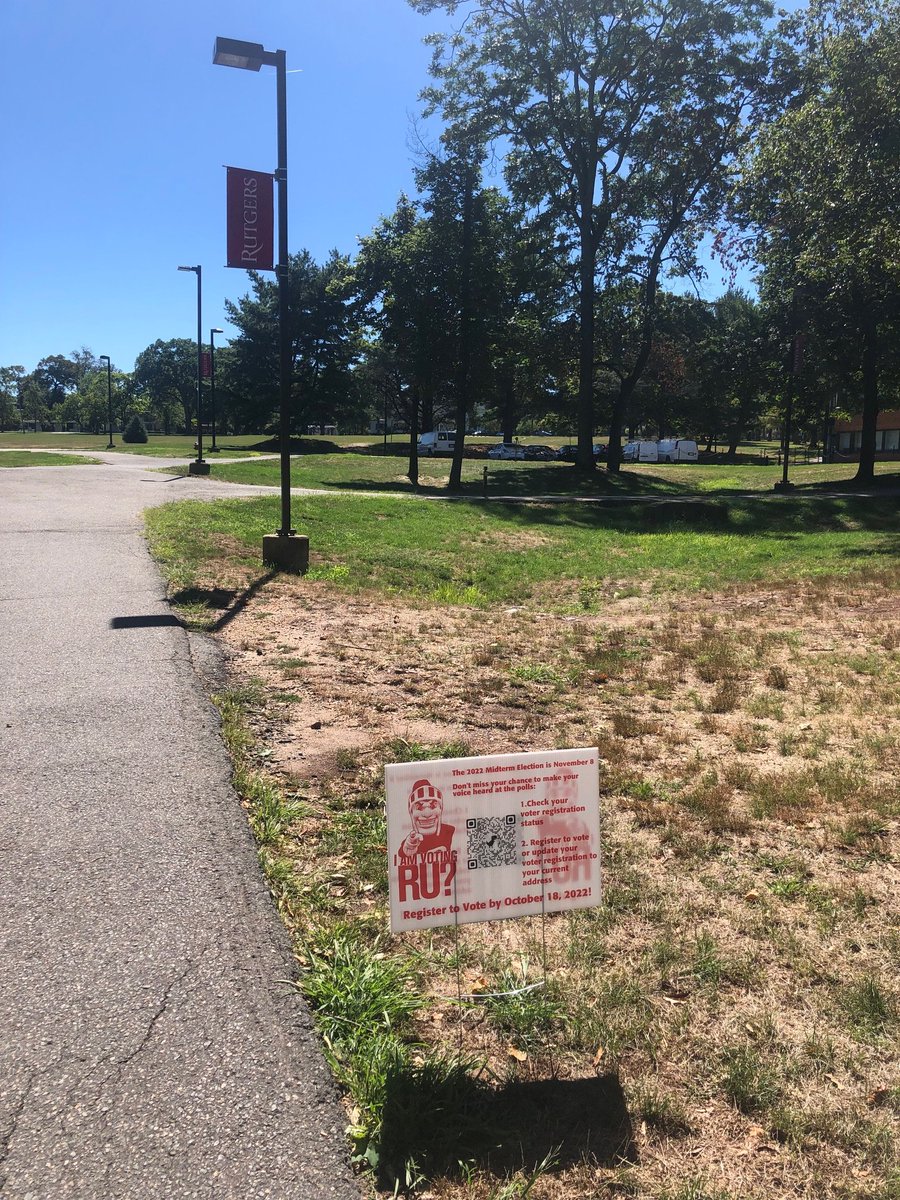 RutgersCYPP's tweet photo. π€³Our voter registration QR code signs have popped up on the @RutgersU campus just in time for Day One of #WelcomeWeek!
Tap the QR code to register to vote or update your voter registration ONLINE at https://t.co/0R5Z2BMLmw
Questions? Visit our table at Carnivale tonight! https://t.co/SKh9SVsQbu
