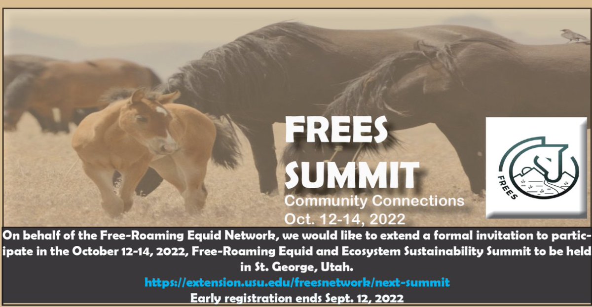 The Free Roaming Equids and Ecosystem Sustainability Network (FREES) summit takes place in St. George October 12-14! bit.ly/3TBUDqG

#wildhorse #wildburro #conservation
<a href="/HWI_Utah/">wildlife_interactions</a> <a href="/HWI_Journal/">Human-Wildlife Interactions</a>