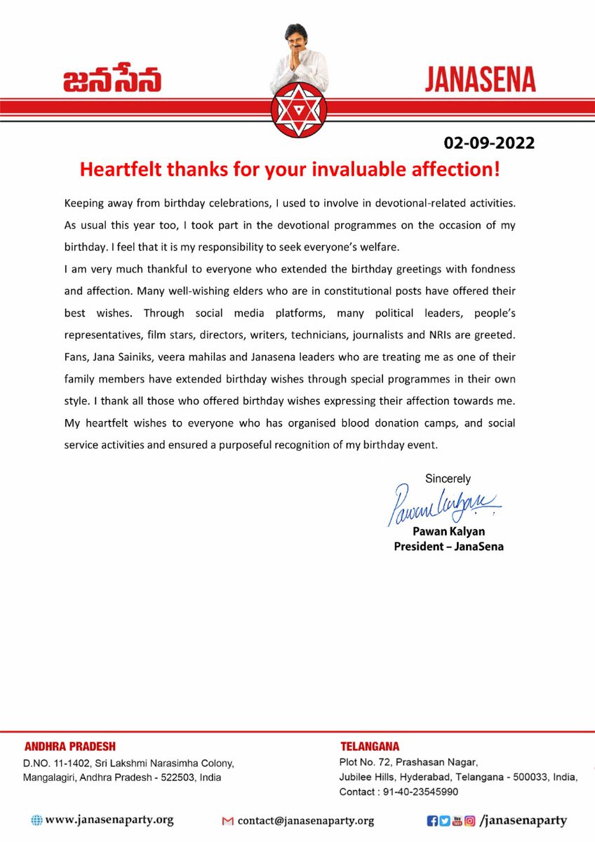 JanaSena Party tweet media