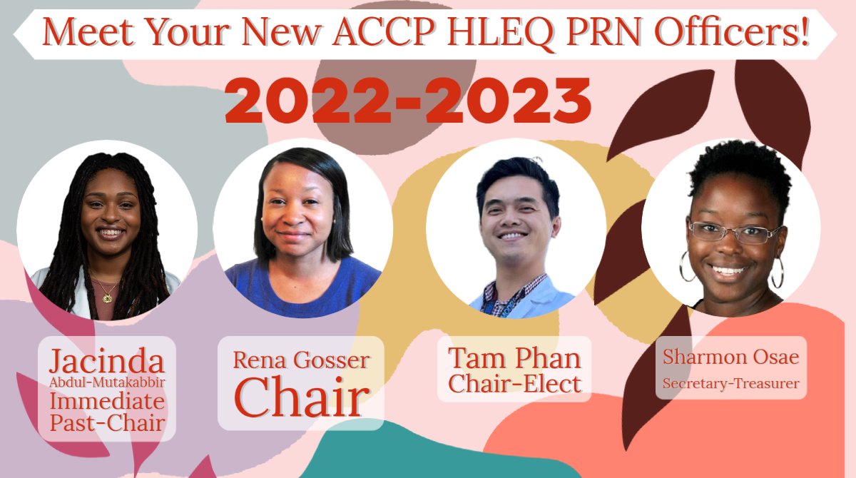 accphleqprn's tweet photo. Looking forward to another productive year with our new PRN Officers @JayCdoesID @RenaGosser @rx_phan &amp; Sharmon Osae! Thanks to @JayCdoesID @JohnAllenPharmD @rx_phan &amp; @RenaGosser for last years leadership.  #ACCP #TwitteRX #HLEQ https://t.co/ov5i7SSjr5