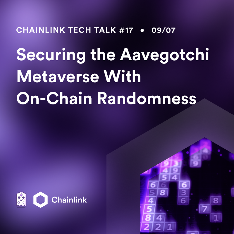 SmartContract's tweet photo. Don't miss Chainlink Tech Talk #17, featuring a live discussion and Q&amp;A with the founders of @aavegotchi. 

Explore how to build a fair and secure #Web3 metaverse application with #Chainlink VRF and ask questions directly to the founders. 

Sign up ⬇️