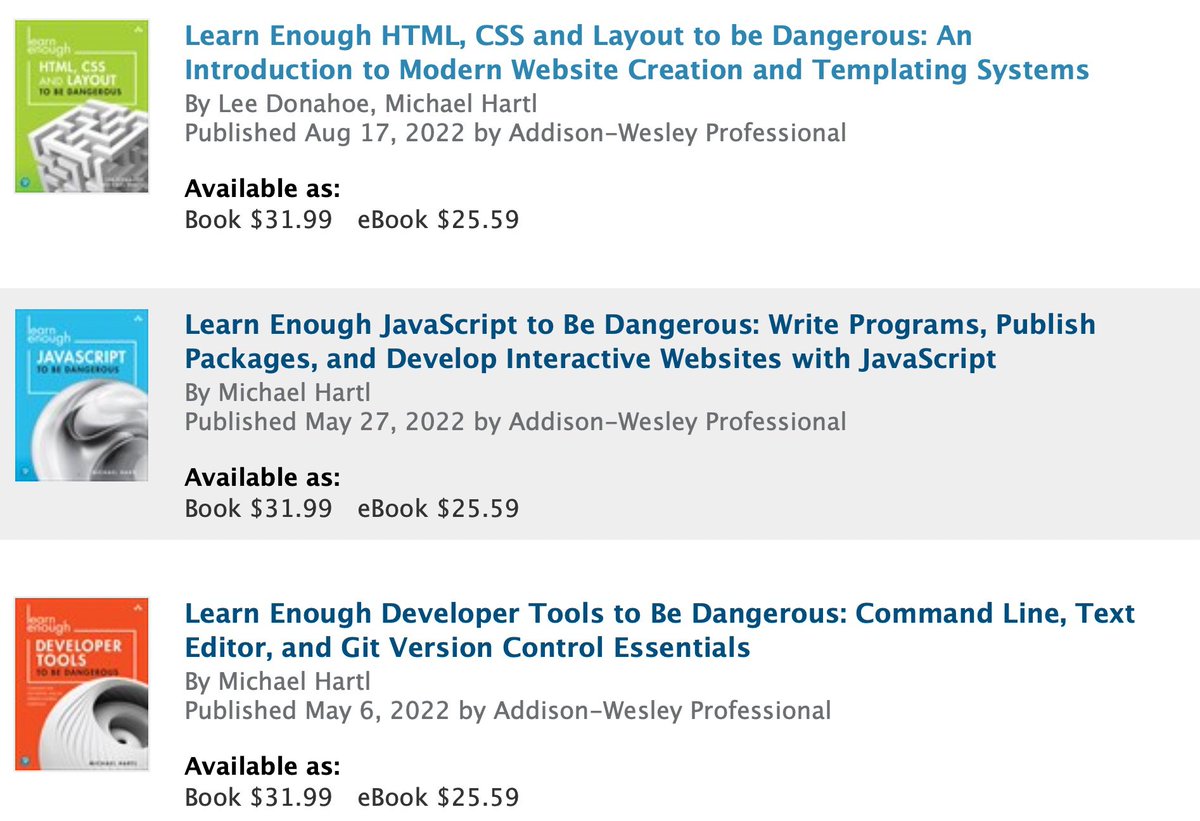 LearnEnough's tweet image. Print versions of @LearnEnough HTML, CSS and Layout and @LearnEnough JavaScript are now available! Get 45% off through September 14 with the coupon code BACKTOLEARN. news.learnenough.com/html-css-layou…