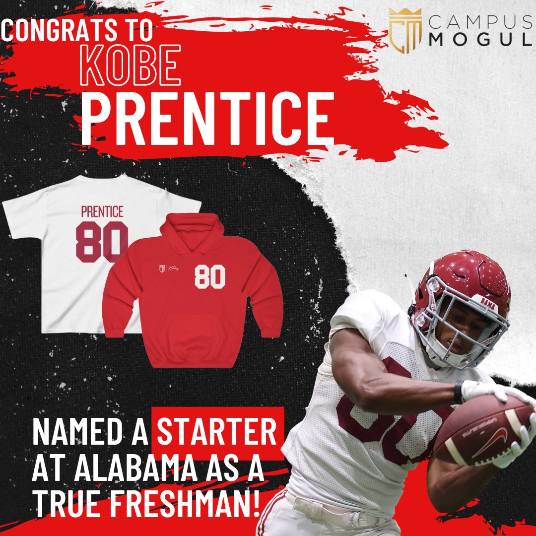From overlooked recruit to true freshman starter for the nation's most successful program! What a come up!

Proud of our guy <a href="/showtime1kp/">Kobe Prentice</a>.

Go to CampusMogul.com now and buy his shirts to support his NIL efforts and show your support all season !

campusmogul.com/search?type=pr…