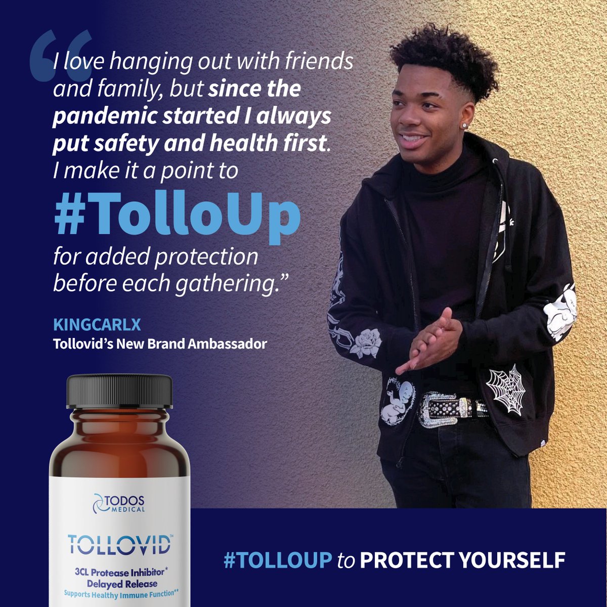 TolloHealth's tweet photo. $TOMDF announce @Kingcarlx1 as Brand Ambassador for the #Tollovid #TolloUp Lifestyle Campaign.

Read the full press here https://t.co/VlMLbC1Zld

#Tollovir #TolloTest #MonkeyPox #Kanye #Novavax https://t.co/gM9l7dHB0e