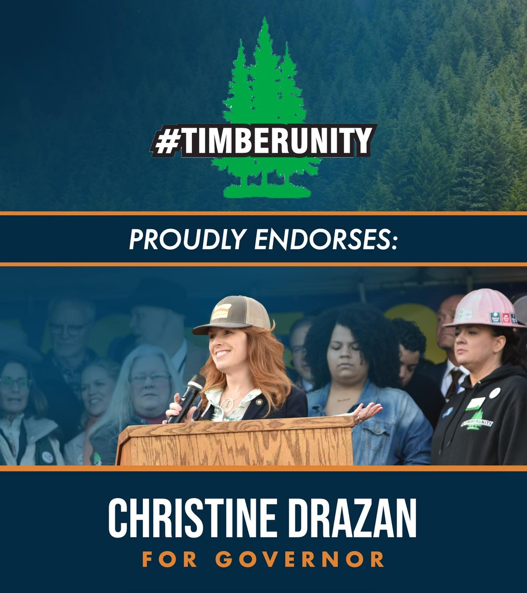 MarieB41's tweet image. .@TimberUnity endorses @ChristineDrazan for Governor.

She will Stand Up for the natural resource workers &amp;amp; their jobs when she’s elected as Governor.

She will bring change for those of us who are tired of the same ol’ song &amp;amp; dance. We have had enough! #orag #orpol #TimberUnity