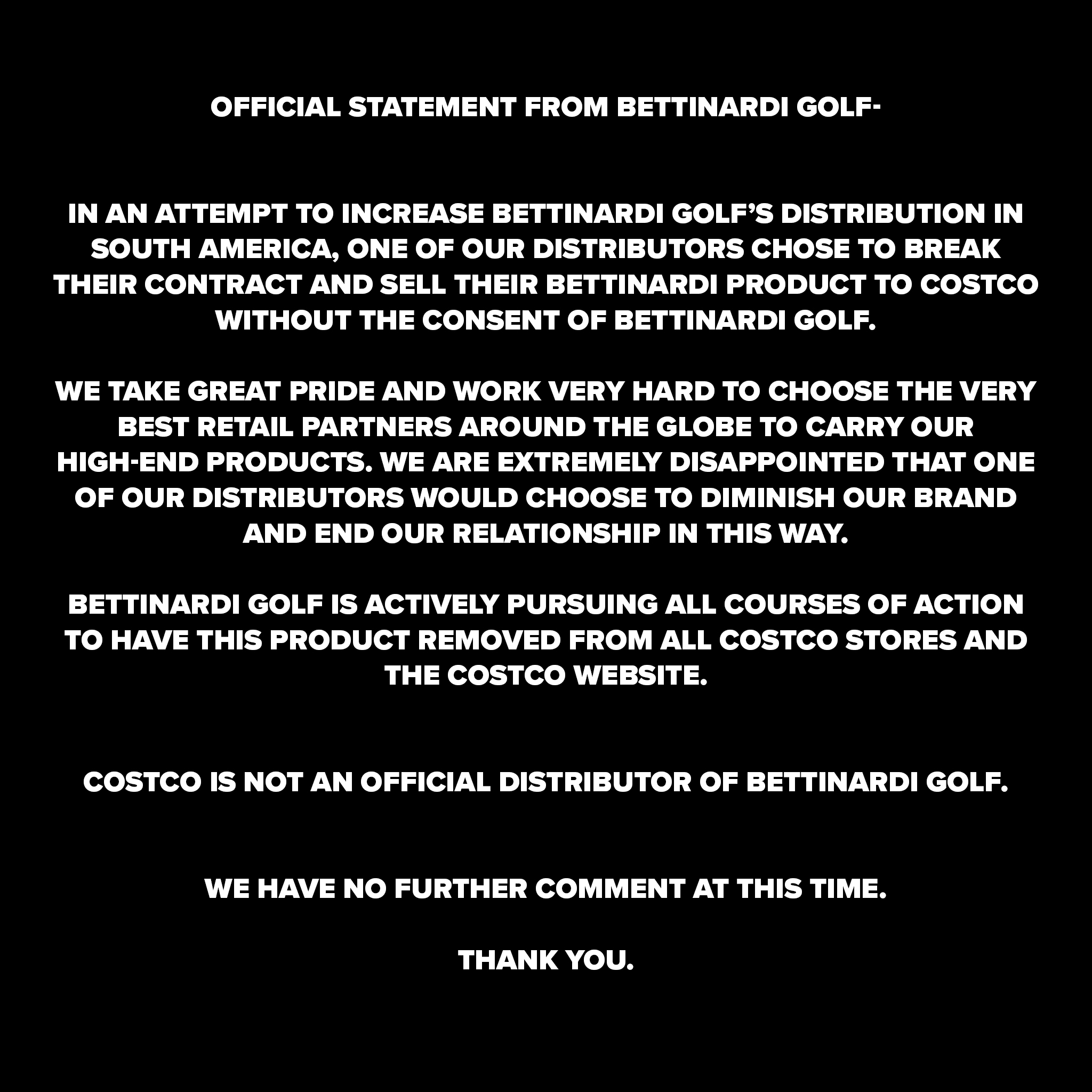 Bettinardi Golf on Twitter "Official statement from Bettinardi Golf https//t.co/rCD6WjYjWZ