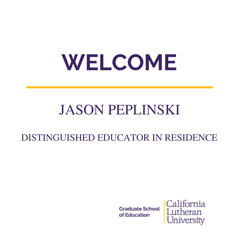 CLU_GSOE's tweet photo. The Graduate School of Education, Educational Leadership department at Cal Lutheran welcomes, Jason Peplinski EdD '14! @CalLutheran
#callutheran #clualumni #cluteach #cluedd #educationalleadership #principal #superintendent #SimiValleySchools https://t.co/qZPbJpI4la