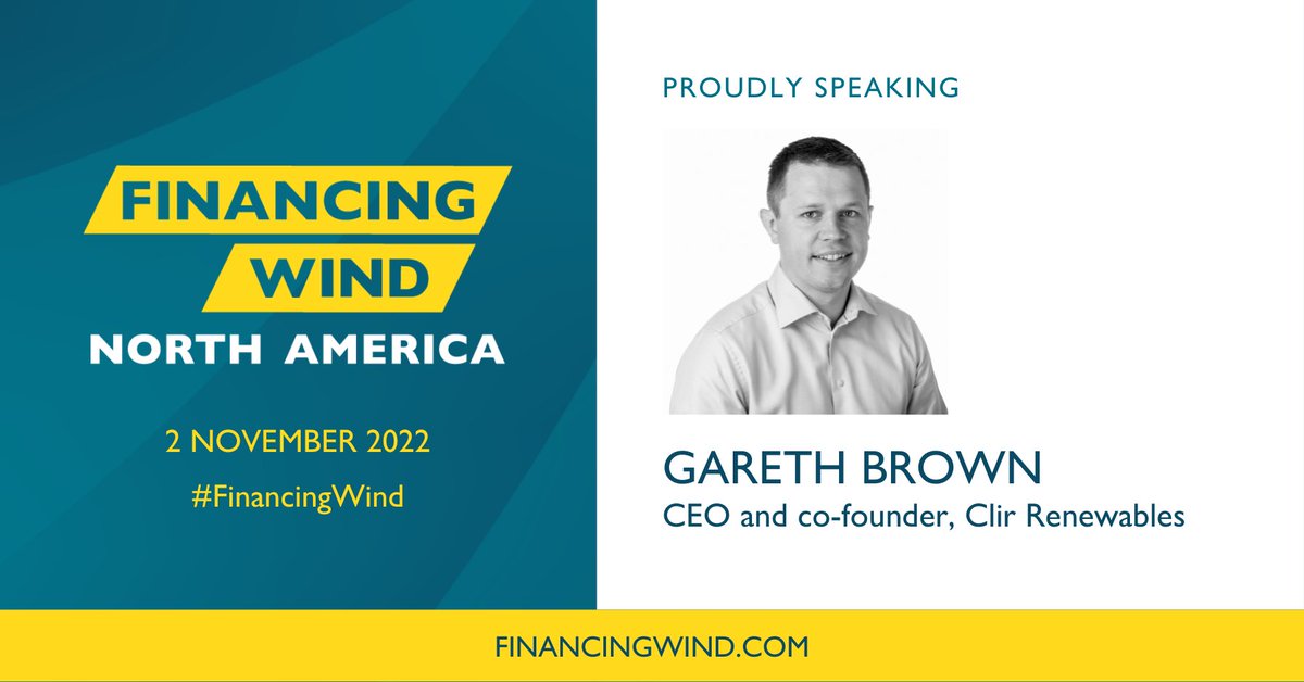 Clirrenewables's tweet photo. Join us at #FinancingWind! We're proud to announce that CEO, Gareth Brown, will be speaking at the November 2 event. Register today | https://t.co/0I7CnvJ2tV
#WindEnergy #RenewableEnergy https://t.co/cl47nTLJZ4