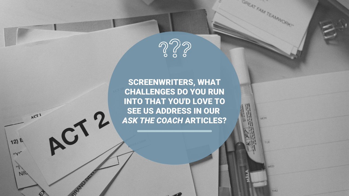 scriptmag's tweet photo. Screenwriters, what challenges do you run into that you'd love to see us address in our ASK THE COACH articles?
Take our short survey here: https://t.co/JJXW8axEYF
#scriptchat #amwriting #askthecoah #writingcommunity #writers #writing #screenwritng #questions https://t.co/EatzSMaHf0