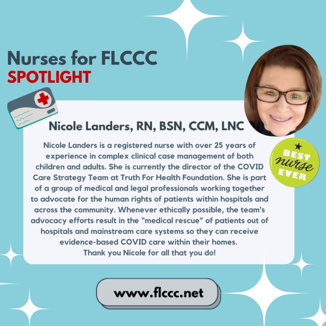 Honest_Medicine's tweet photo. Nurses for FLCCC Spotlight! Celebrating Nicole Landers, director of the COVID Care Strategy Team at the @TruthForHealth Foundation. Thank you Nicole, for all you do!

#NursesForFLCCC #NursesSpotlight #FLCCC #covid19 #covid https://t.co/F0KRgq2iWy