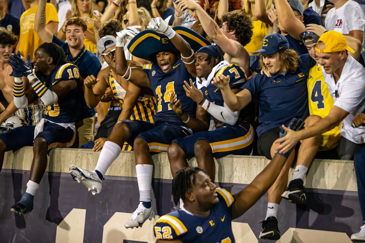 ETSUFootball's tweet photo. The energy by @EBucwild last night was 🔥

Can't wait to see you all again in ✌️ weeks❗️

#ETSUTough x @etsu https://t.co/GRgbWAAVT1
