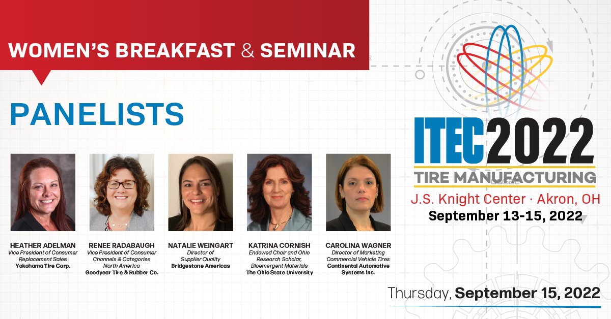 Planning your schedule for #ITEC2022? Be sure to add the package for the Women's Breakfast on Thursday—a must attend event for anyone looking to learn more about the issues and opportunities for women throughout the #tire industry! ow.ly/v5Yt50KuxuL