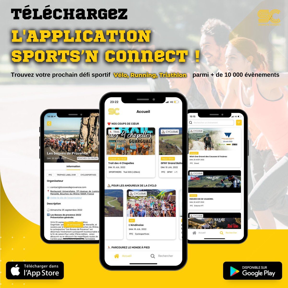 🚨 L'application est là  🚨

Trouvez votre prochain événement sportif vélo, running, trail, triathlon sur le pus gros calendrier sportif et inscrivez vous en quelques clics 📲

🤖 Android:
play.google.com/store/apps/det…
🍏 Apple:
apps.apple.com/fr/app/sportsn…