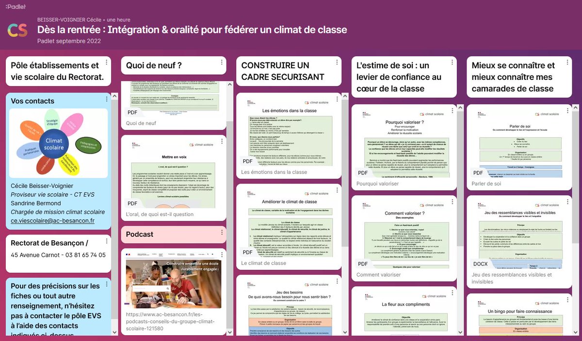 CecileBeisser's tweet photo. [Climat scolaire] 📌Jour de rentrée aussi pour le padlet ClimSco de l’@acbesancon Petits trucs et ressources inter-degrés pour installer dès les premiers jours un climat de classe propice aux activités orales. Bonne découverte
https://t.co/RcEUW64daQ https://t.co/DOW4LV8fcD