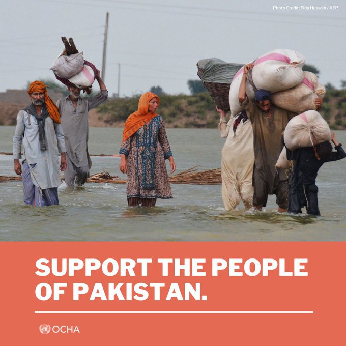 Pakistan: UN is stepping up efforts to help millions of people affected by floods.

More than 1/3 of the country is experiencing flooding following historic monsoon rains.

Your donation can help humanitarians deliver life-saving aid: crisisrelief.un.org/pakistan-floods