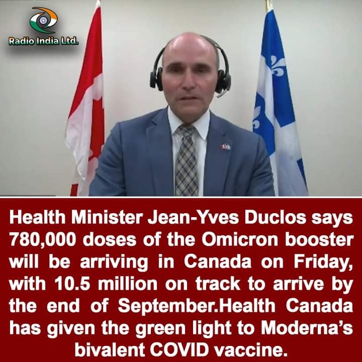 #Health #Minister #JeanYvesDuclos says 780,000 doses of the #Omicron #booster will be arriving in #Canada on Friday, with 10.5 #million on track to #arrive by the end of September.#Health #Canada has given the #green light to #Moderna’s bivalent #COVID #vaccine .
