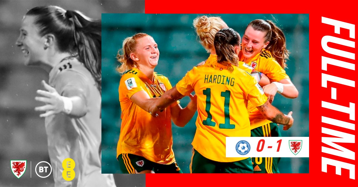 Cymru's tweet photo. FT | 🇬🇷 0-1 🏴󠁧󠁢󠁷󠁬󠁳󠁿

Job done 👍

It's now all about Slovenia in Cardiff on Tuesday. We can secure a #FIFAWWC Play-Off place with one more point.

We need #TheRedWall behind us.
You know what to do 👇 

🎟Get your tickets here: https://t.co/hsH0UFCPVt 

#BeFootball | #TogetherStronger https://t.co/nGOxvdzAN5