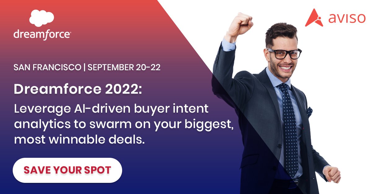 AvisoInc's tweet photo. Why Sales Needs Insights on Buyer’s Intent

Come and see it in action at #Dreamforce22

Escape the crowds with our exclusive, invite-only event. Save your spot: https://t.co/eAu8GpCnWe

#conversationalintelligence https://t.co/Ki241oBKD2