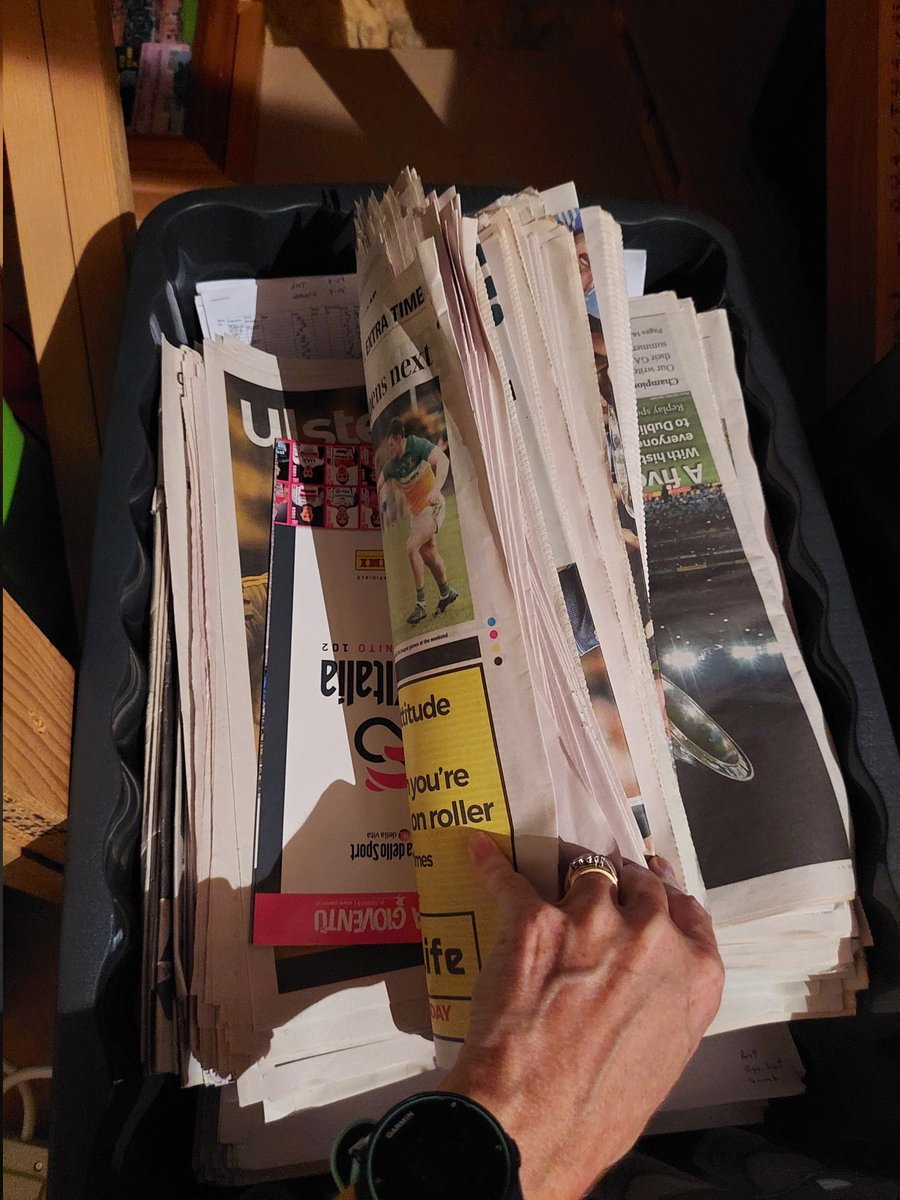 Neadiefitz's tweet photo. @dontfoul so clearing out the newspapers, doesn't actually mean getting rid of them....just storing them in a box in the attic 🤷‍♀️🤷‍♀️🤷‍♀️ grounds for a divorce I think!!!!! https://t.co/0bS5I0lu3k