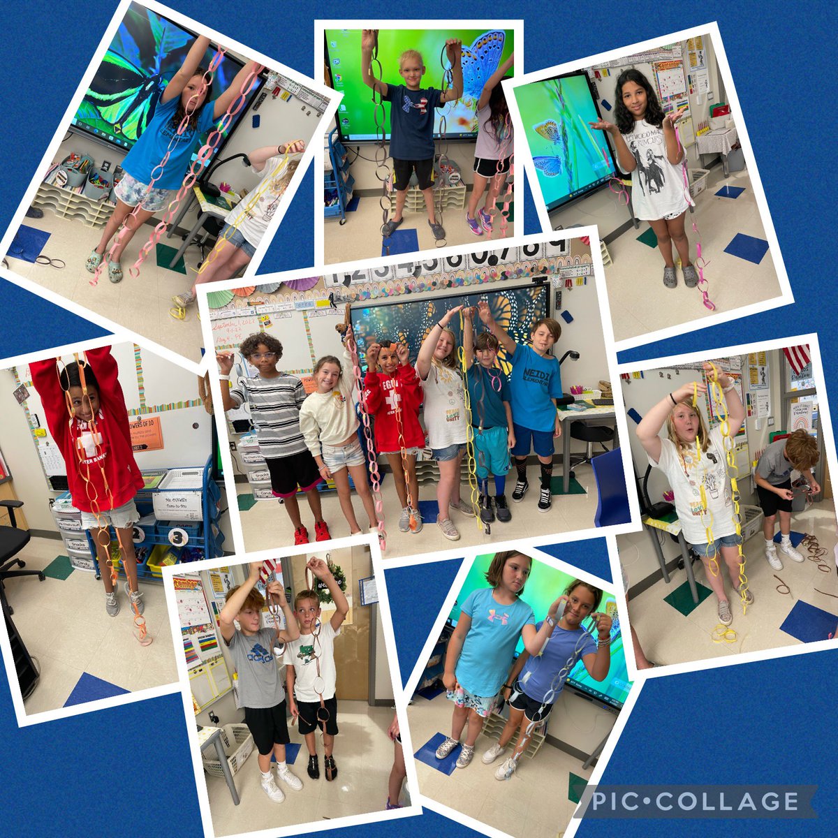 ONeill5thGrade's tweet photo. “Great things are done by a series of small things that are bought together.”-Vincent Van Gogh  I ❤️ how my students worked together to create something great! Perfect end to the first week of school! #paperchainchallenge #teamwork #qcsd  #neidig @NeidigElem @QCEAed https://t.co/LN6W6eqhQ0