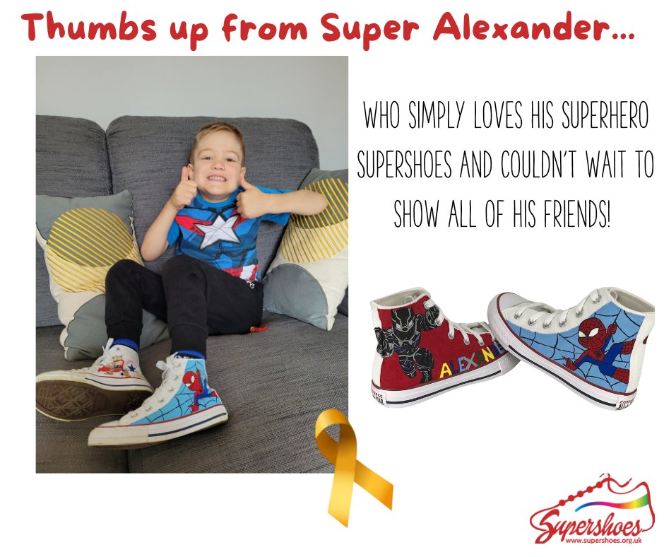 SupershoesUK's tweet photo. 5-year-old Super Alexander was only 2 when diagnosed with ALL and has been on chemotherapy treatment since. He really is a Superhero and it was a pleasure to arrange Supershoes for him, created by Super Artist Sian and funded by Super Artist Krystle!
#CCCAM #LacedWithHope https://t.co/N9S1ulfUqD