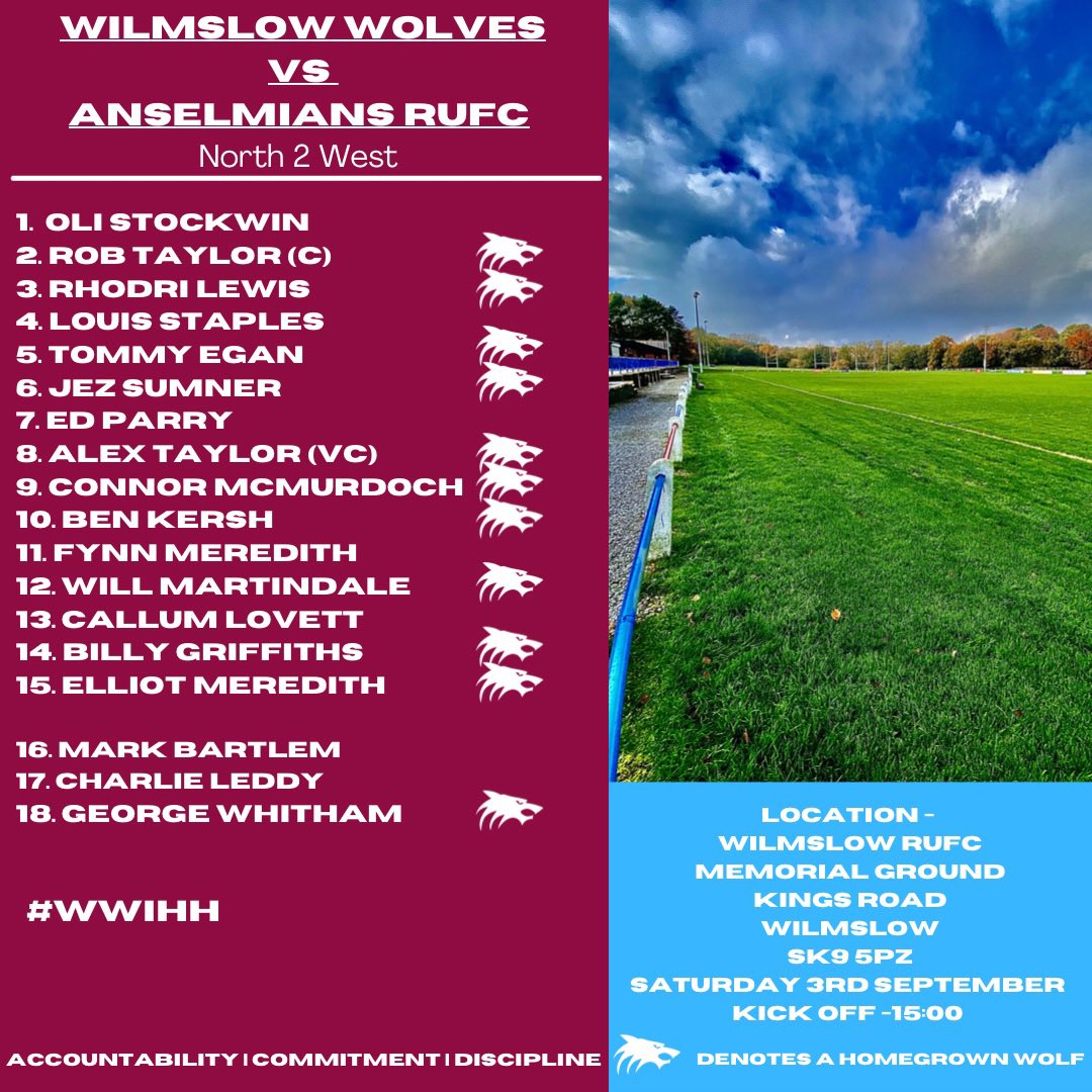 TEAM NEWS!!!
The Wolves have named their team to play <a href="/Anselmians/">Anselmians RUFC</a> in the first game of the league campaign. Get down on Saturday and support the boys. Also this Saturday, the Vikings kick off their league campaign away to <a href="/LeekRugbyClub/">Leek Rugby Club</a> Good luck to both teams #Wolves #WWIMH 🐺