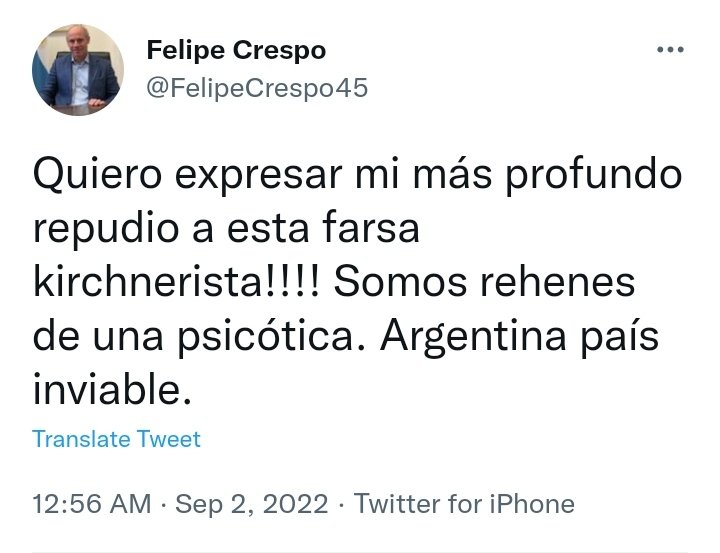 FedeZul's tweet photo. @FelipeCrespo45 Inadmisible que un funcionario público publique esto. Esperamos las disculpas y la renuncia correspondiente como Secretario de Gobierno de la Municipalidad. https://t.co/j4nviuL9wA